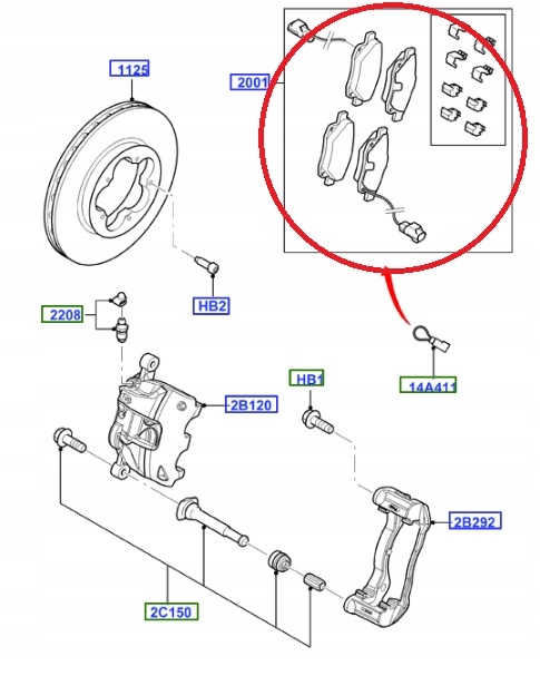 KLOCKI HAMULCOWE PRZÓD FORD TRANSIT 2006-2014 ORG Strona zabudowy Przód