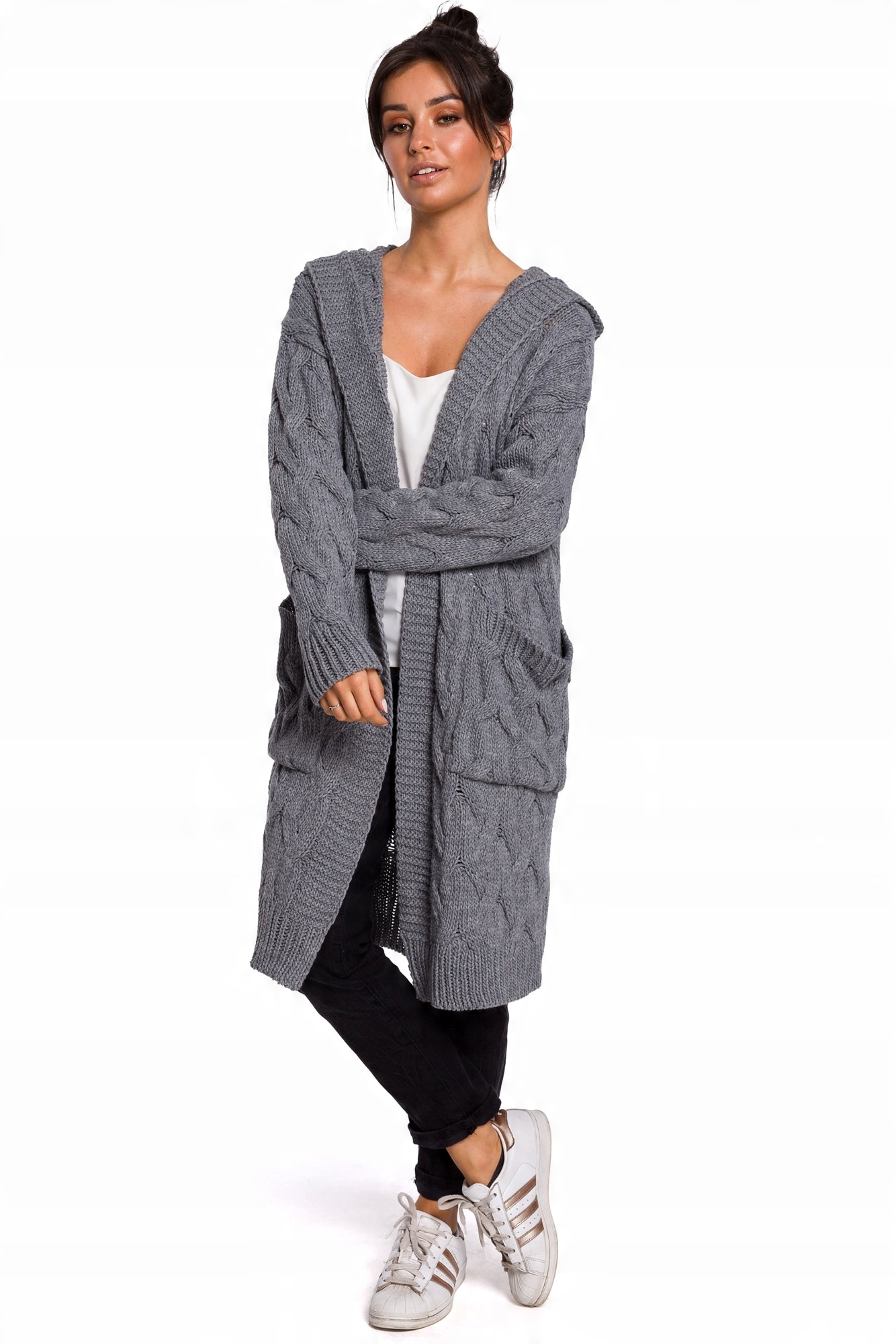 

BK033 Długi Kardigan Z Warko -L/XL- Szary Be Knit