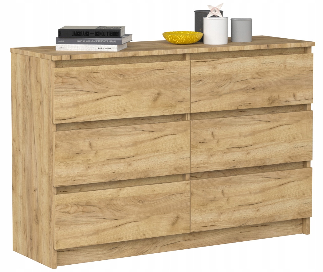 KOMODA SZAFKA 120CM 6 SZUFLAD DĄB CRAFT ZŁOTY