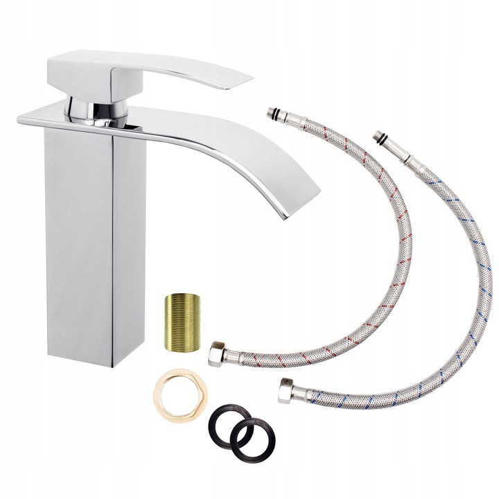 Umývadlová Batéria Elva Vodopád Kaskáda Kohútik Strieborný Kúpeľňová Nízka