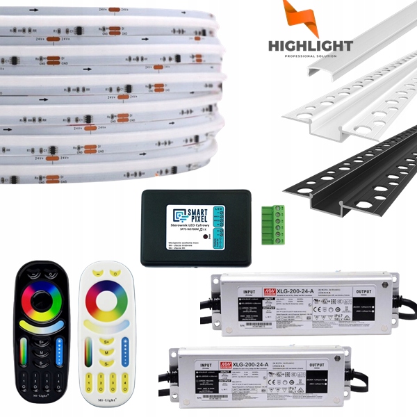 20 m Sada Fasáda Led Digitálna Cob Rgb+nw 16W 24V IP65+Profil W/b