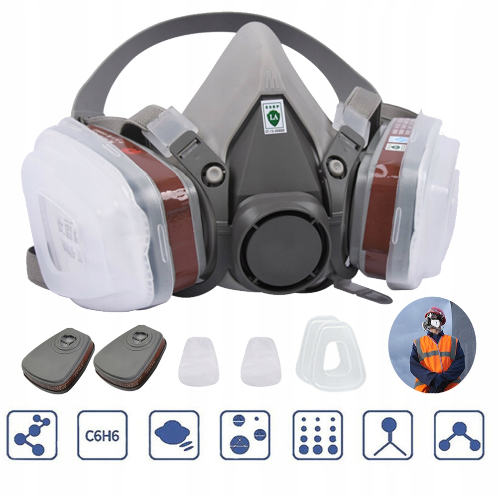 ZESTAW PÓŁMASKI MASKA PRZECIWGAZOWA PROFESJONALNA OCHRONA DRÓG ODDECHOWYCH Marka bez marki
