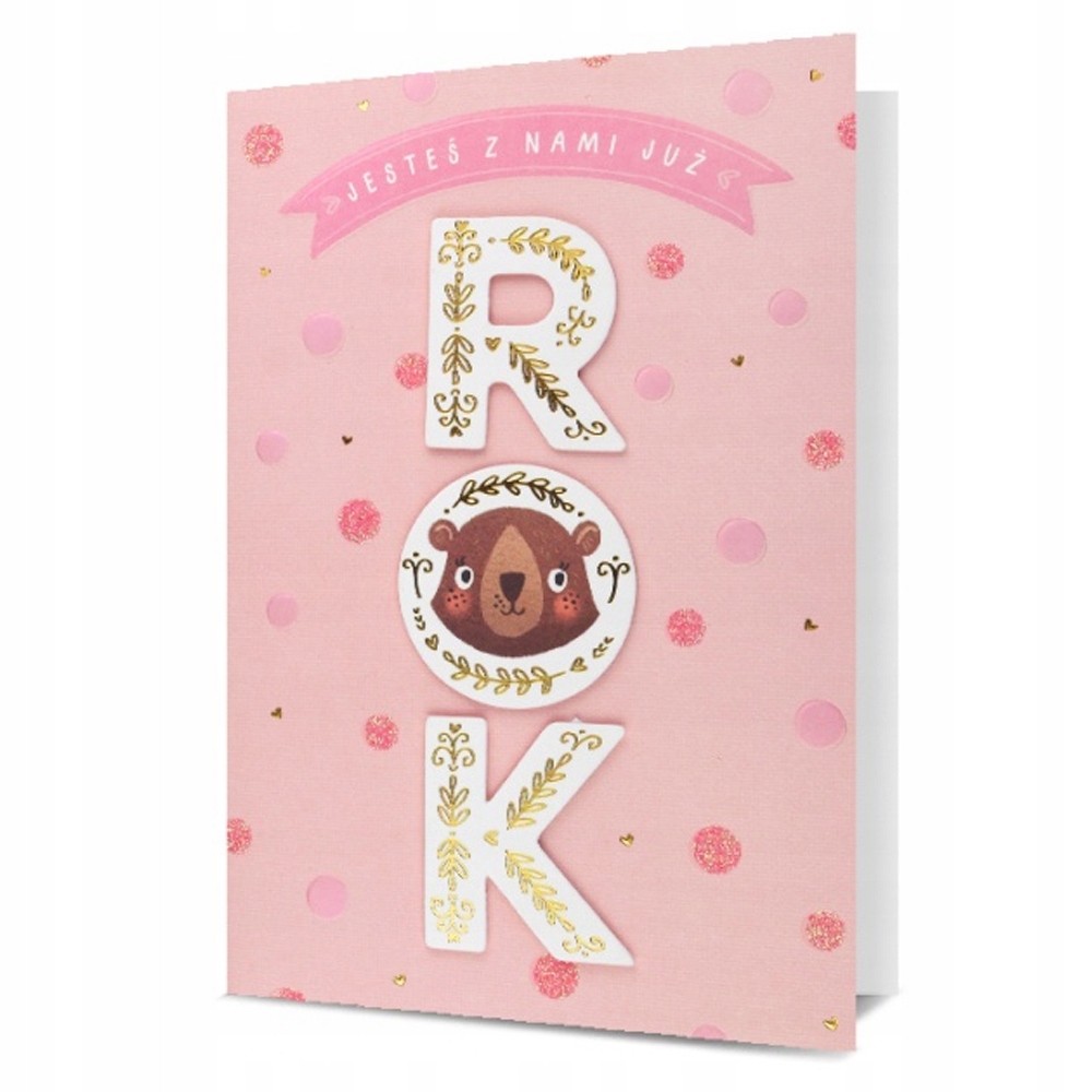 KARTKA ROCZEK MASZ ROCZEK MIŚ RÓŻOWA 19x13cm