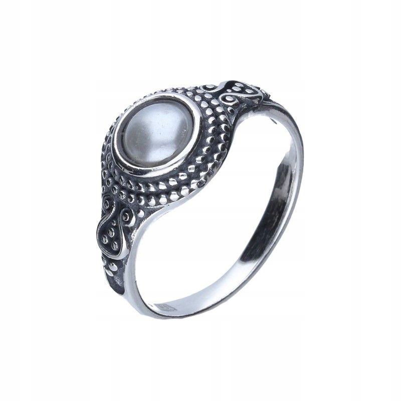 Dámský stříbrný prstýnek 925 s oxidovanou Perlou, zdobený jako dárek r18