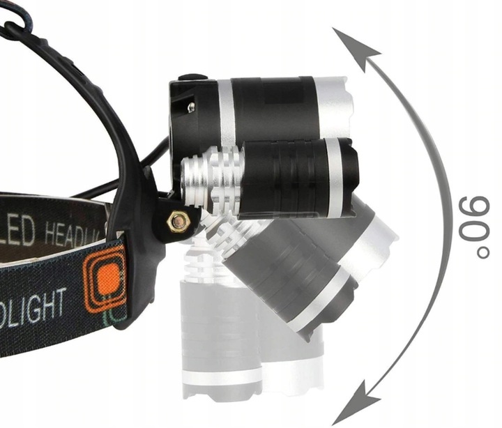 Czołówka LATARKA CZOŁOWA 3 x LED T6 CREE 2x 18650 Kolor dominujący czarny