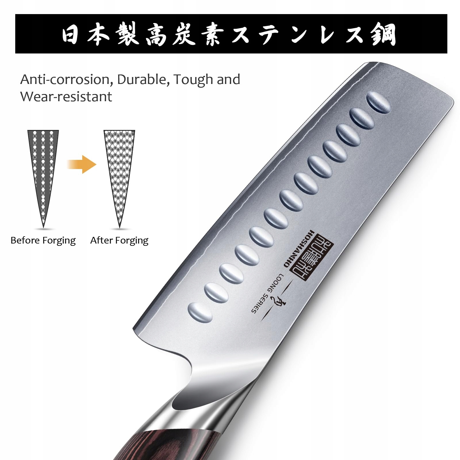 HOSHANHO Nóż Kuchenny Nakiri 18 cm Stal Węglowa Do Mięsa i Warzyw — miniatura 4
