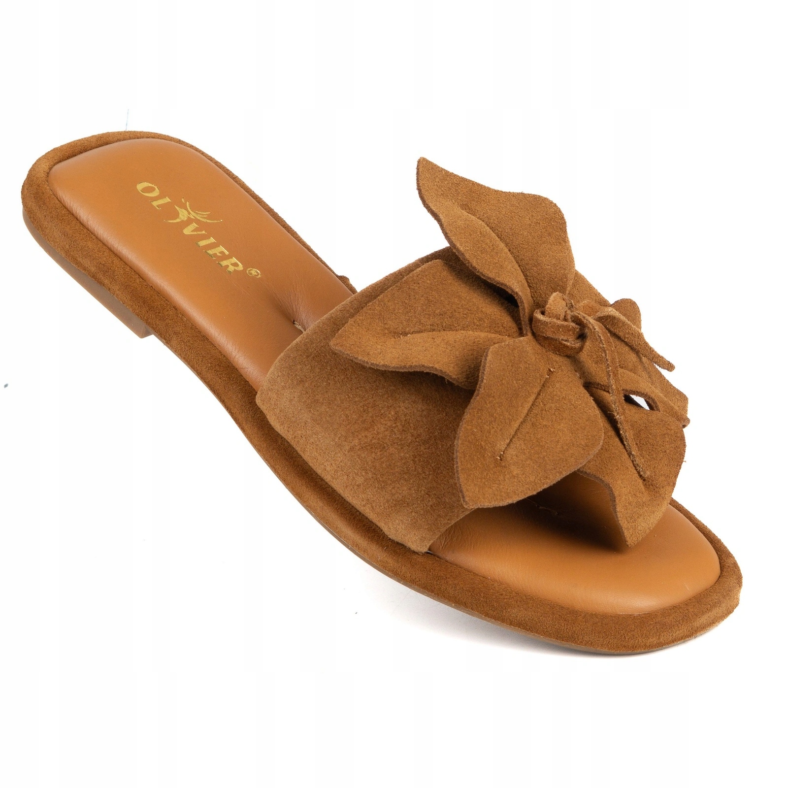 Nazouváky kožené semišové hnědé s květem 111.25039 39