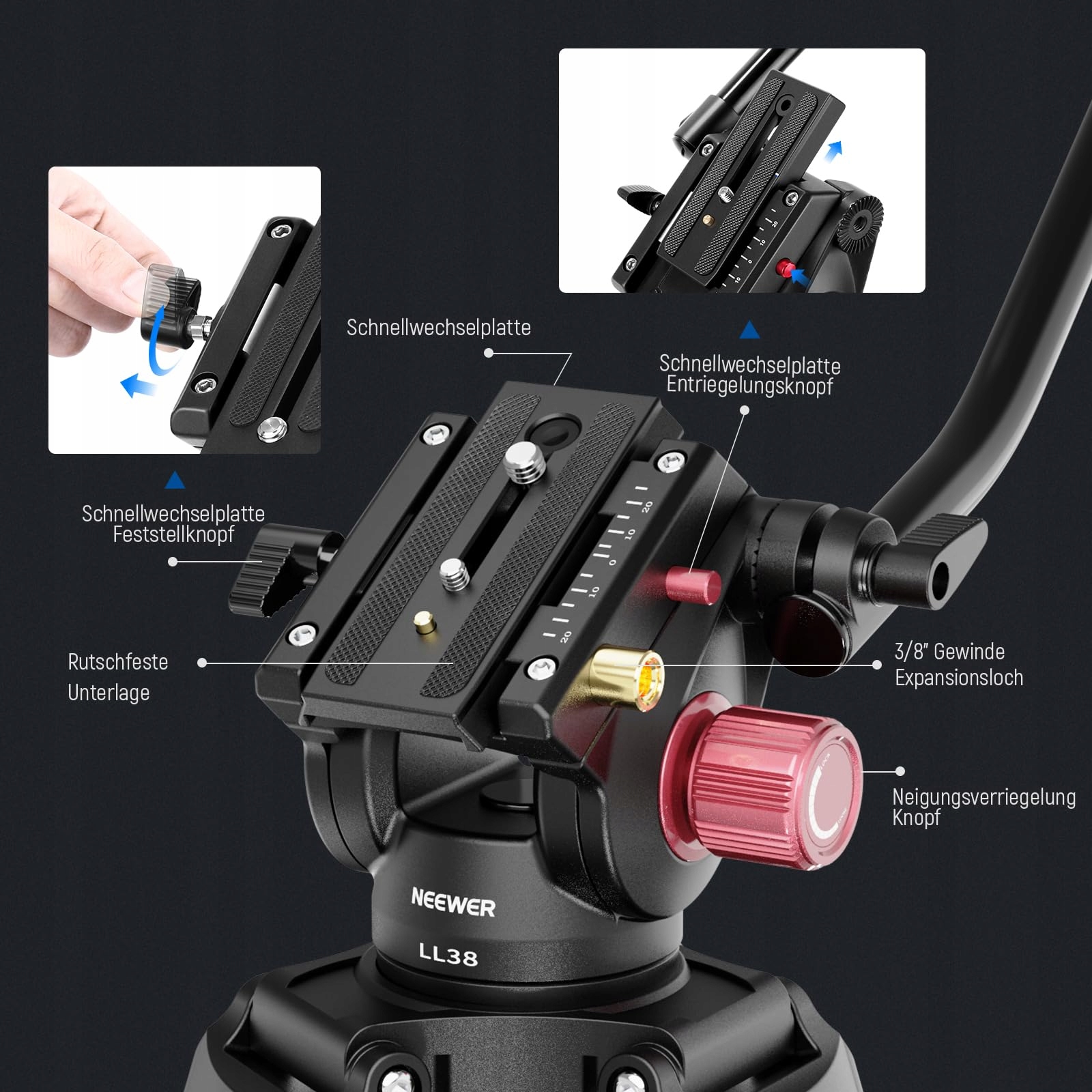 NEEWER Statyw Video 2m z Głowicą Fluidową do DSLR Canon Nikon Sony — miniatura 5