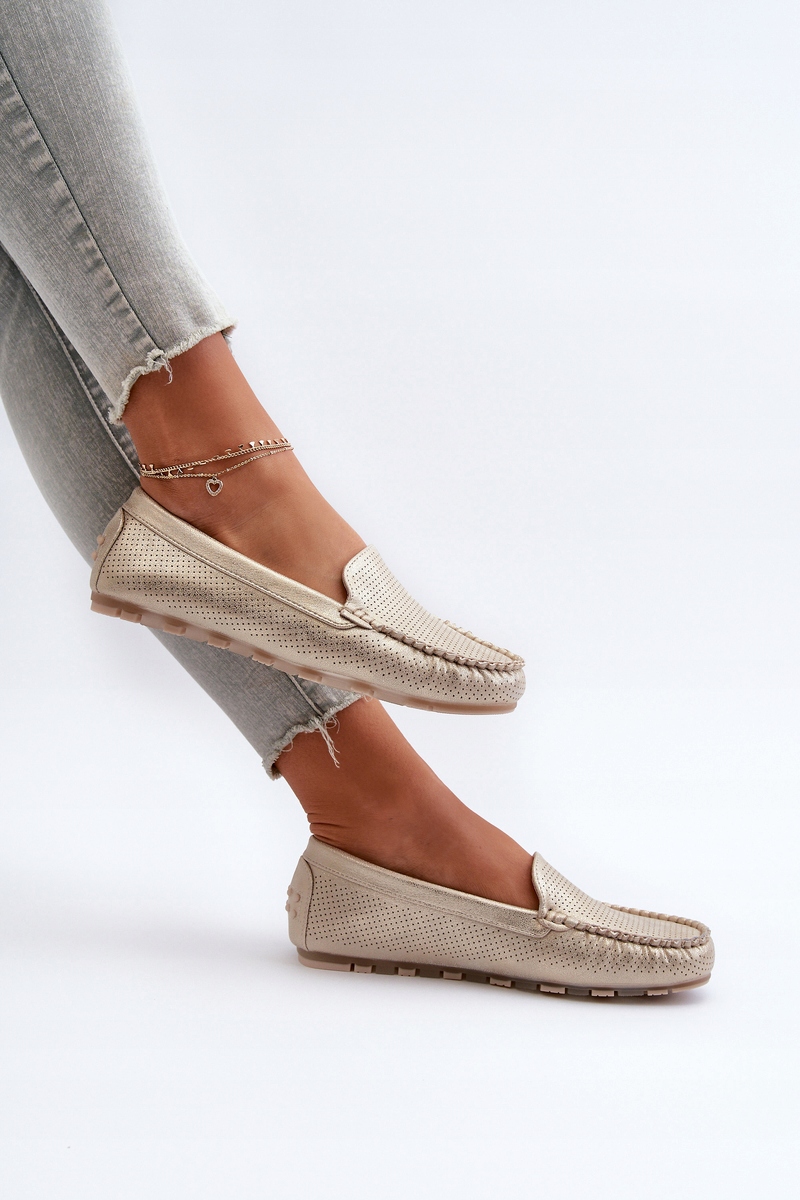 MOKASYNY DAMSKIE EKO SKÓRA KLASYCZNE ZŁOTE 38 Wzór dominujący bez wzoru