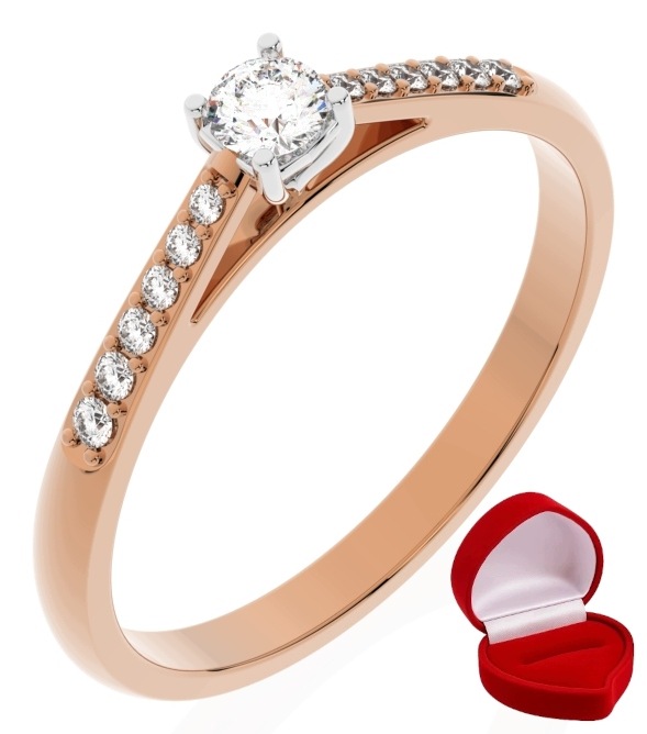 Zlatý Prstýnek 585 14k Brylant 0,09 ct Růžové Zlato R16