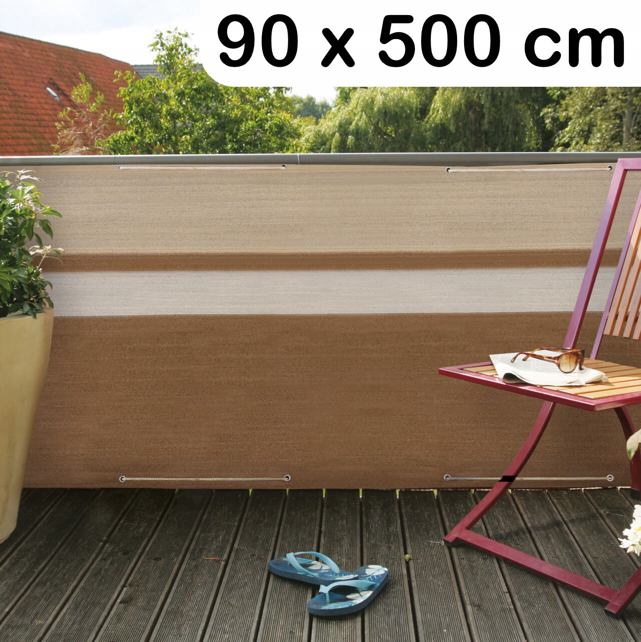 Osłona balkonowa Design ze wzorem z Pe 90 x 500 cm, brązowo beżowa