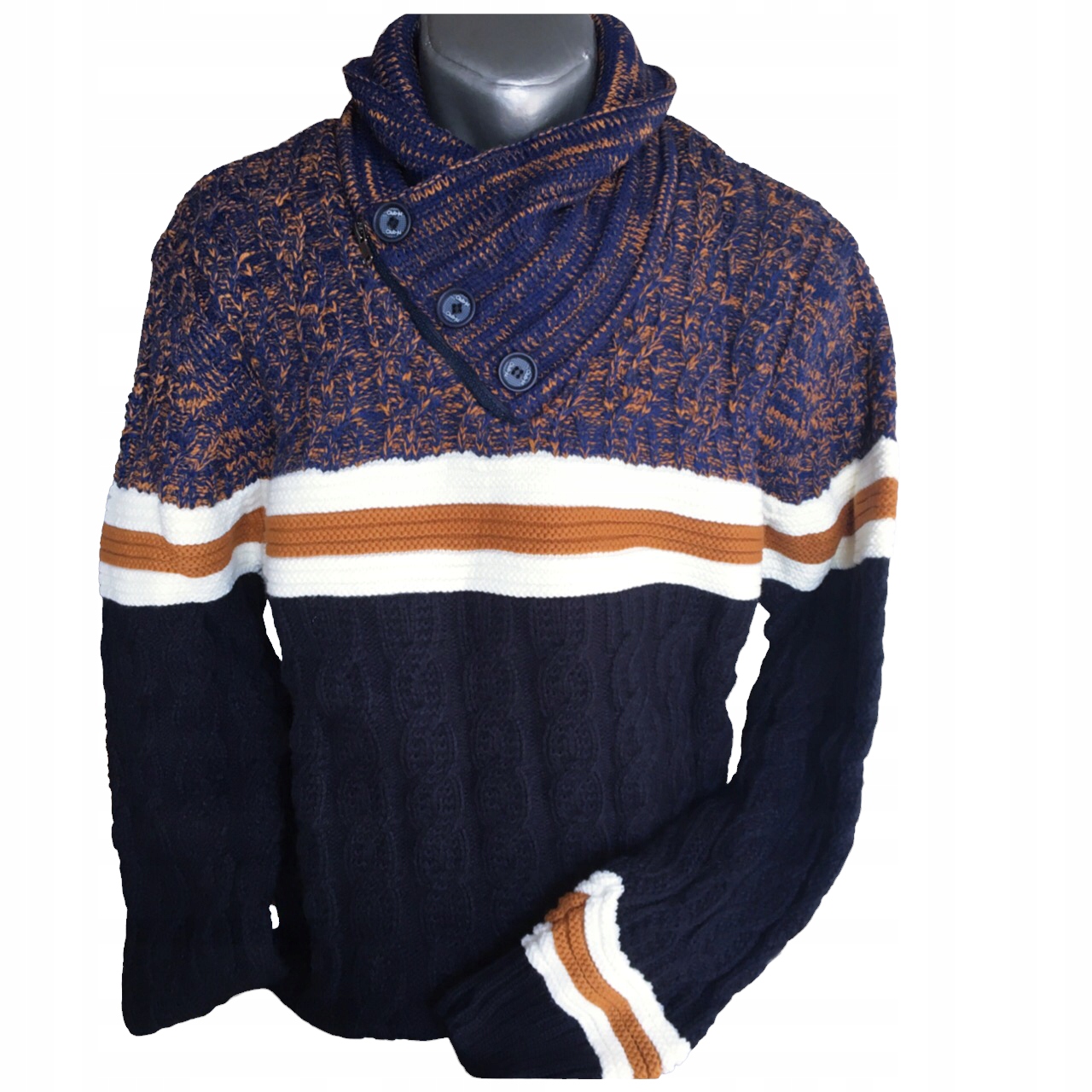 CIEPŁY MĘSKI SWETER PIĘKNY GRUBY GOLF GRANAT L