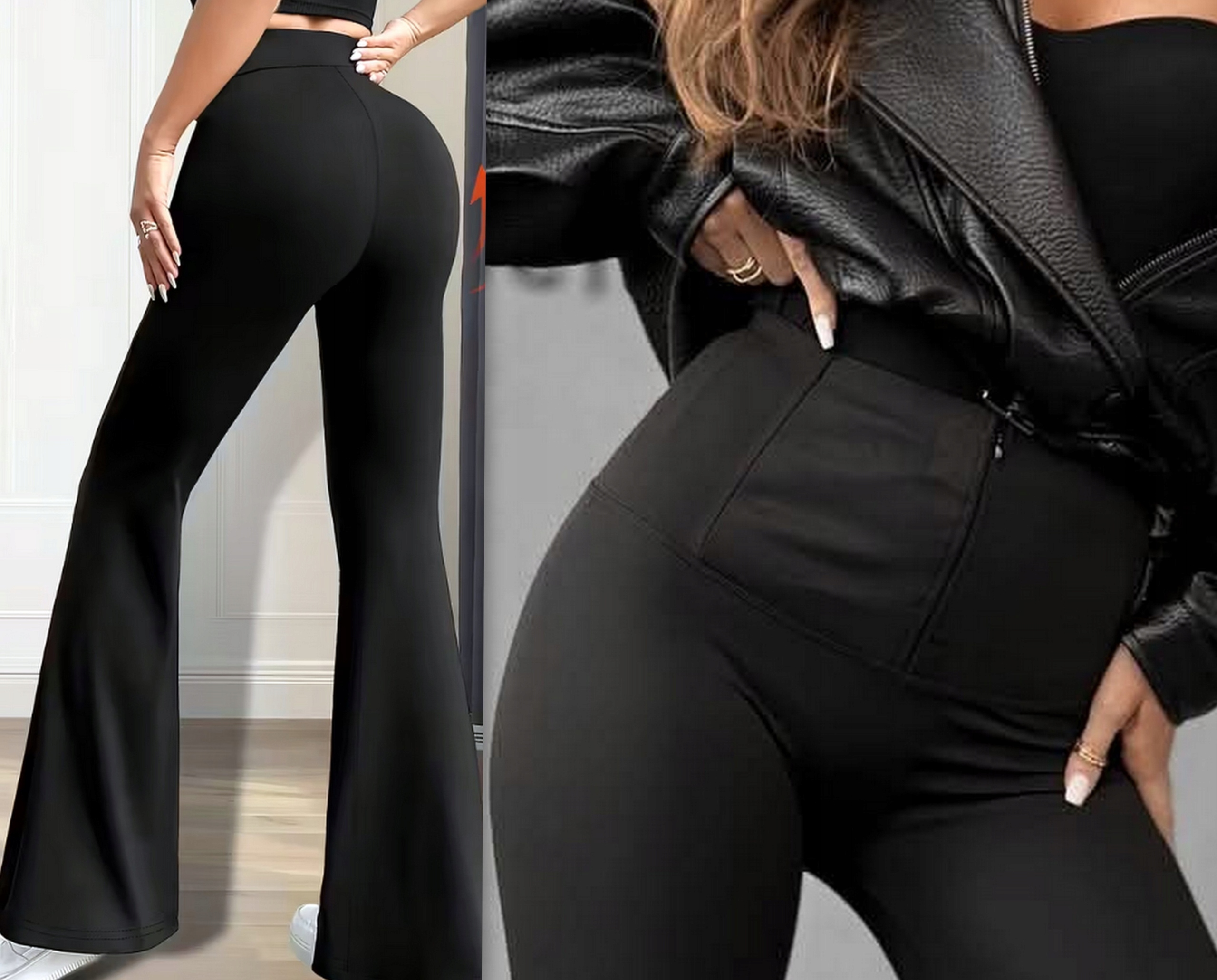 LEGGINSY SPODNIE DZWONY wysoki stan OCIEPLANE MODELUJĄCY PAS S/M Marka bez marki