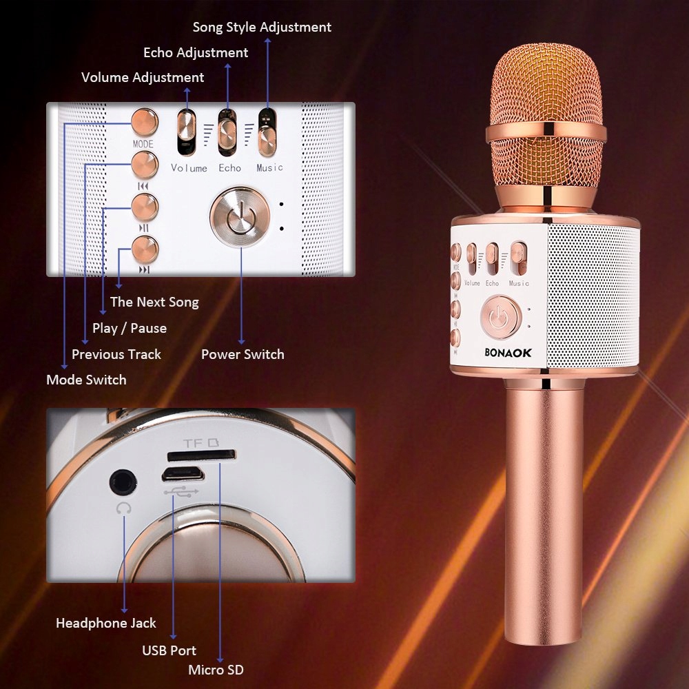 BONAOK Mikrofon Karaoke Bluetooth Dla Dzieci Bezprzewodowy Z Głośnikiem — miniatura 2