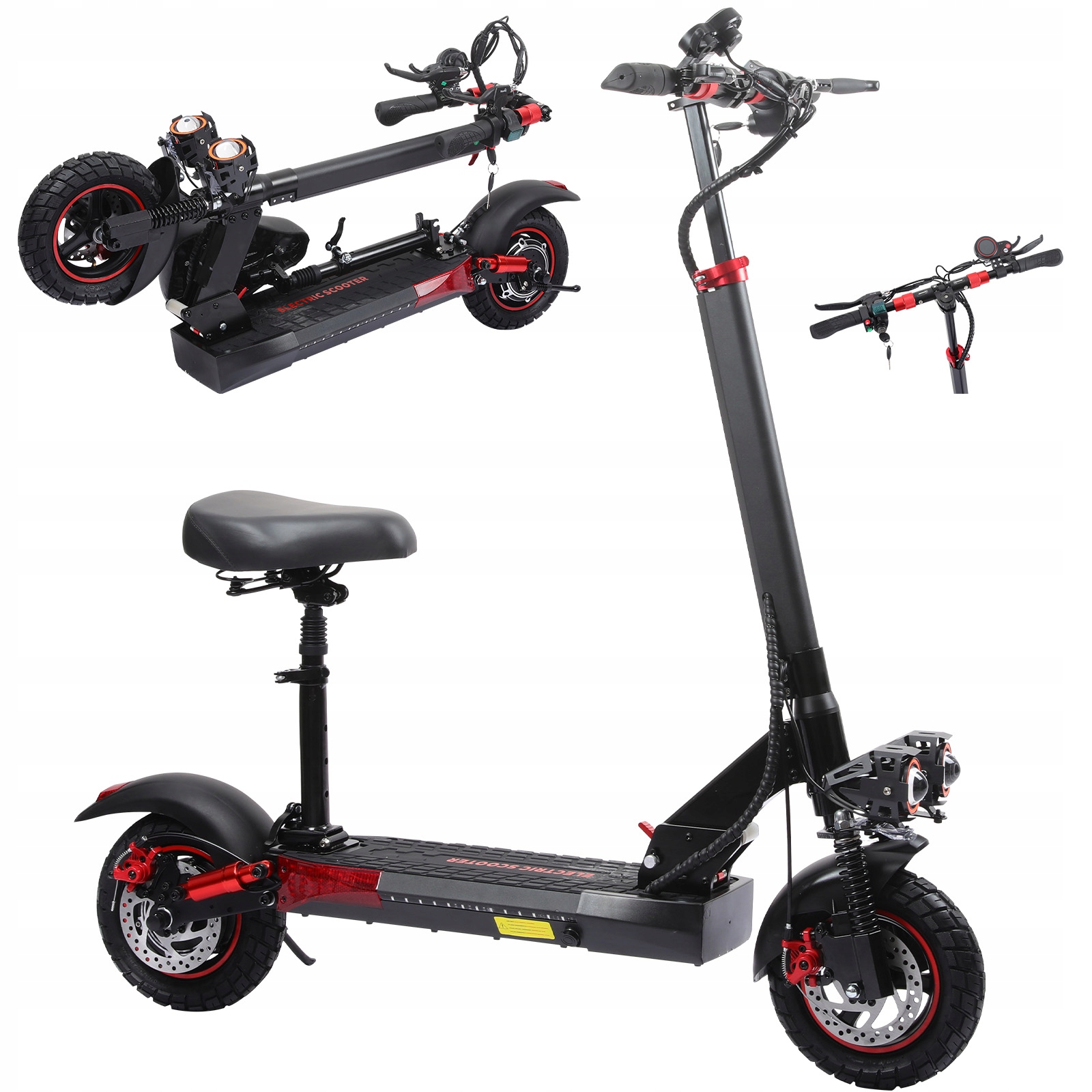 Skládací elektrokoloběžka 10" 800W 48V 15Ah, rychlost 45 km/h, dojezd 40 km, terénní, IPX5 Sedadlo