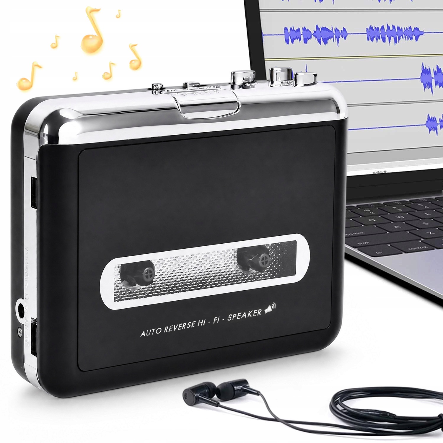 Retro Walkman Převodník Kazet Na MP3 Přes Usb Drátová Sluchátka Černá