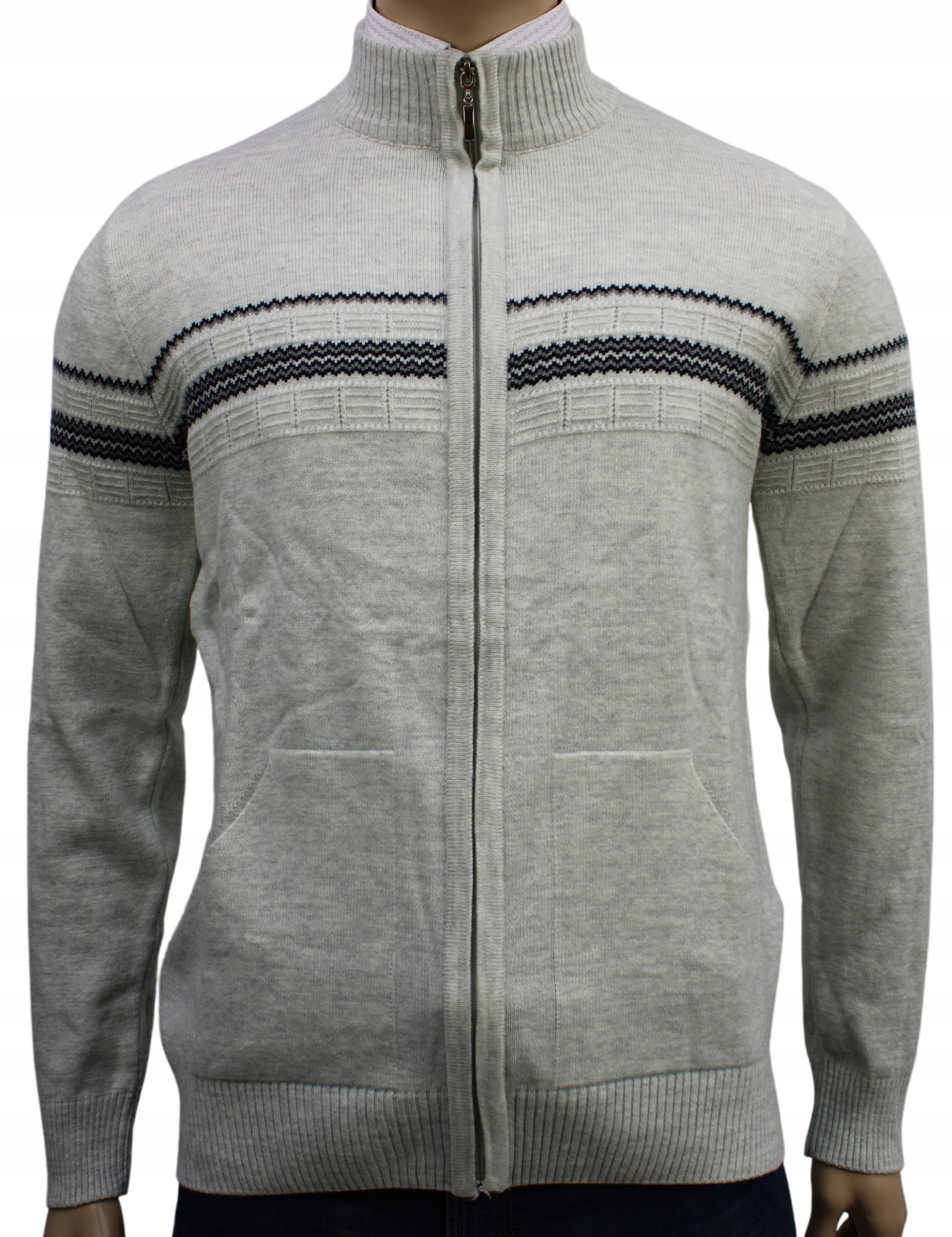 Elegancki Sweter Męski Rozpinany Popiel roz M