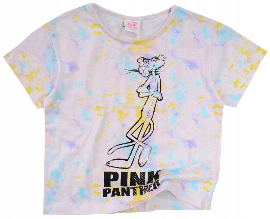 KOSZULKA T-SHIRT bluzka RÓŻOWA PANTERA BAWEŁNA kolorowa 158 R060H