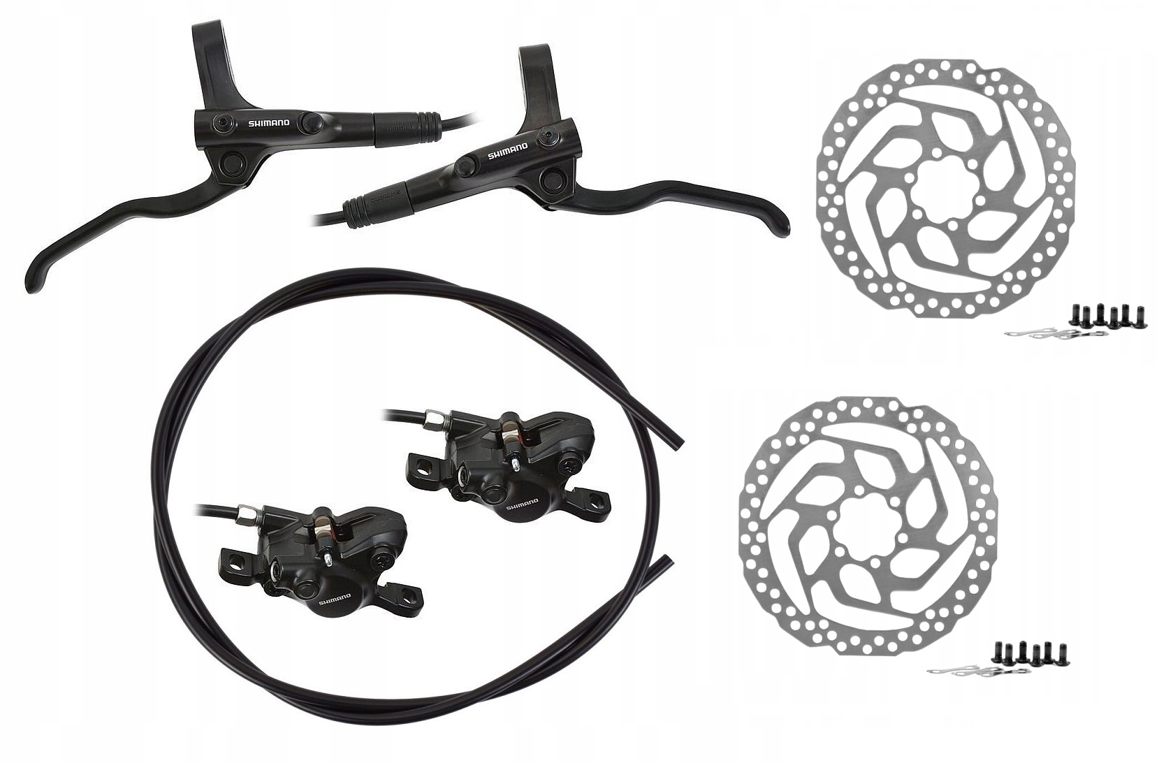 Hamulce hydrauliczne Shimano MT200 Komplet przód i tył z tarczami Zestaw