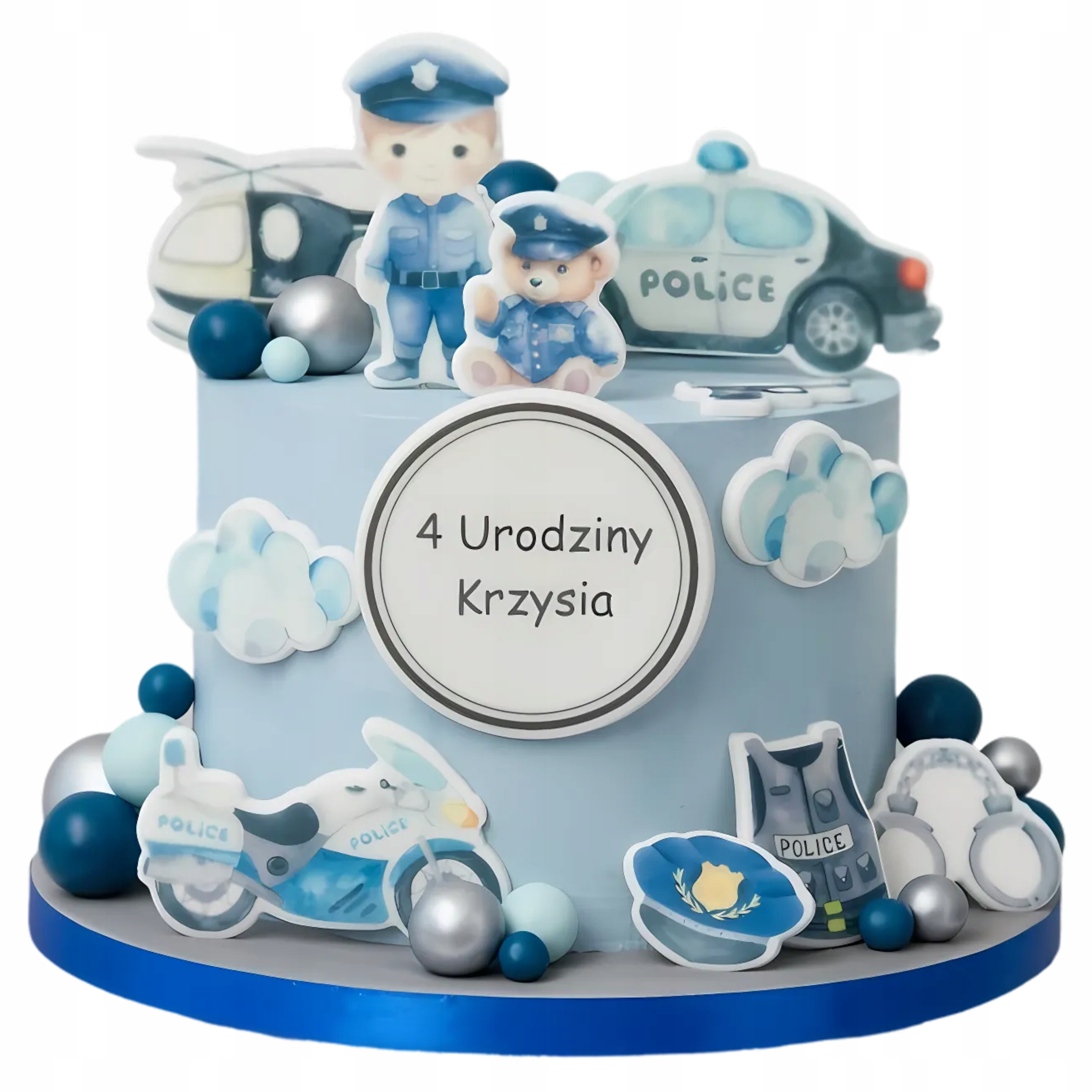 Levně Sada na zdobení dortu Policie 2D 11 el figurky na dort s cukrovými oplatkami