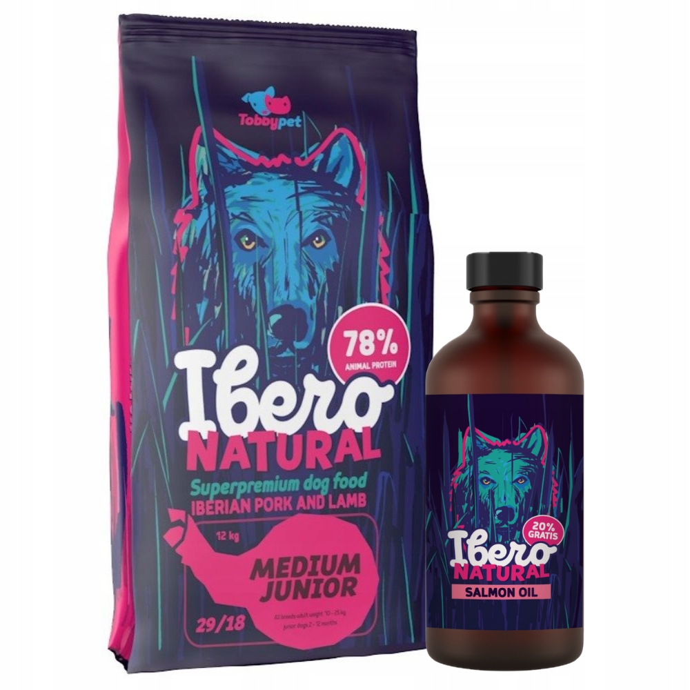 Levně Balíček pro štěňata středních plemen Ibero Medium Junior lososový olej Ibero