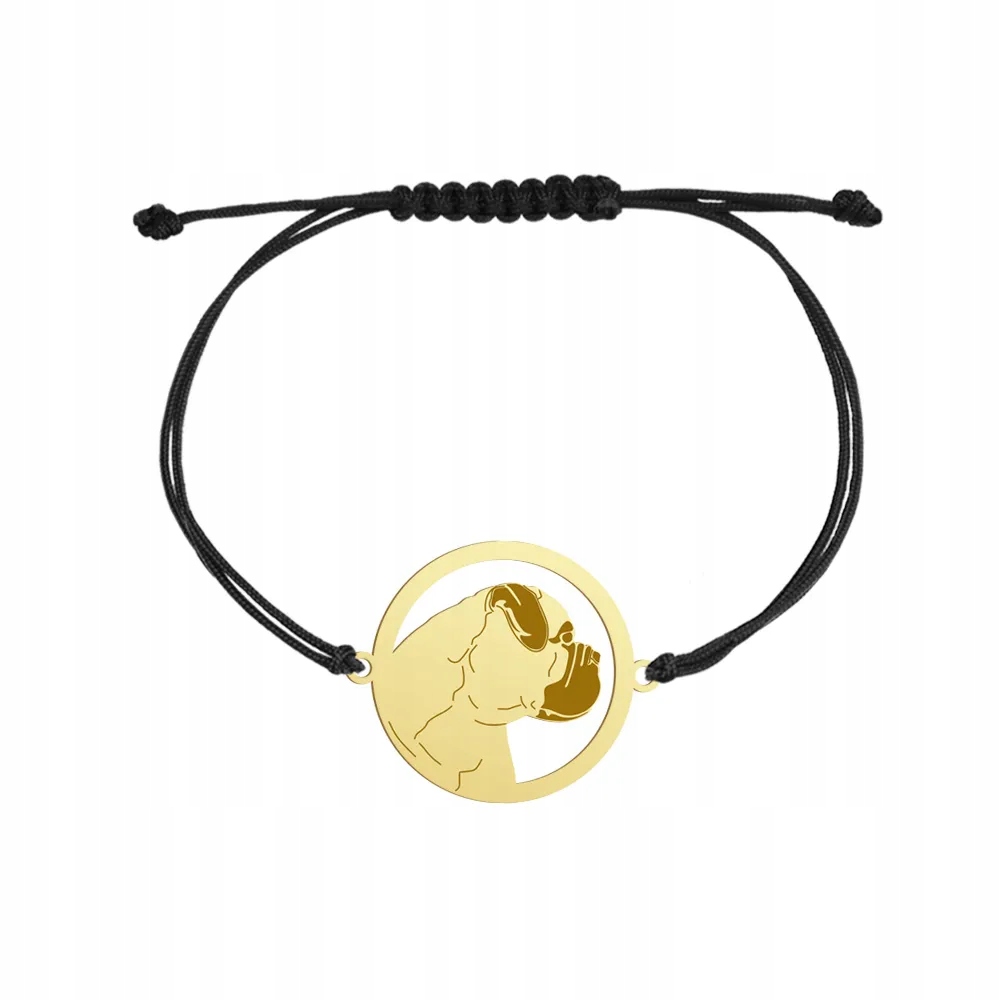 Zlatý náramek se psem Bullmastiff 925 Šňůrka Šperky Gravírování Bonus