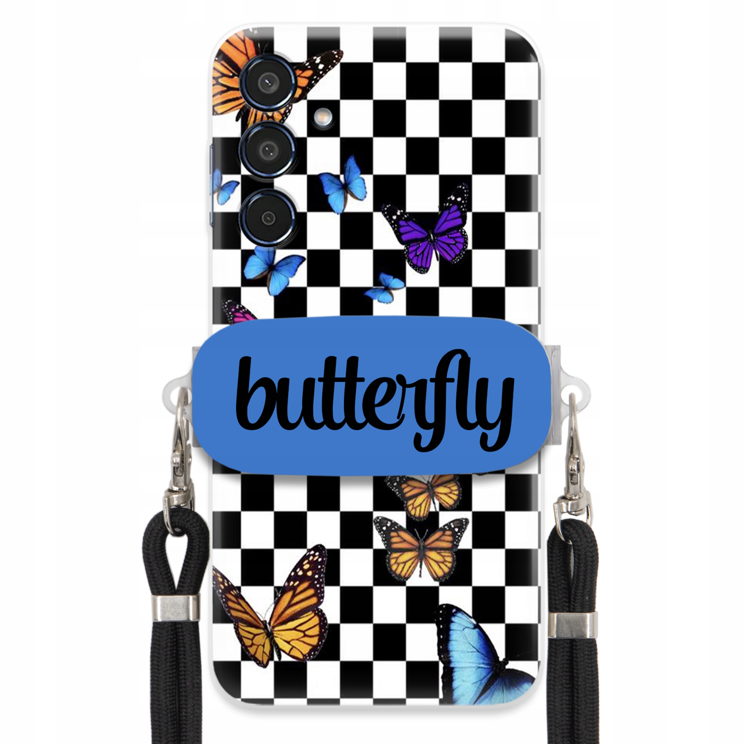 Puzdro Na Samsung M35 5G Puzdro S Obdĺžnikovým Držiakom Čierne Vodítko Butterfly Motýle