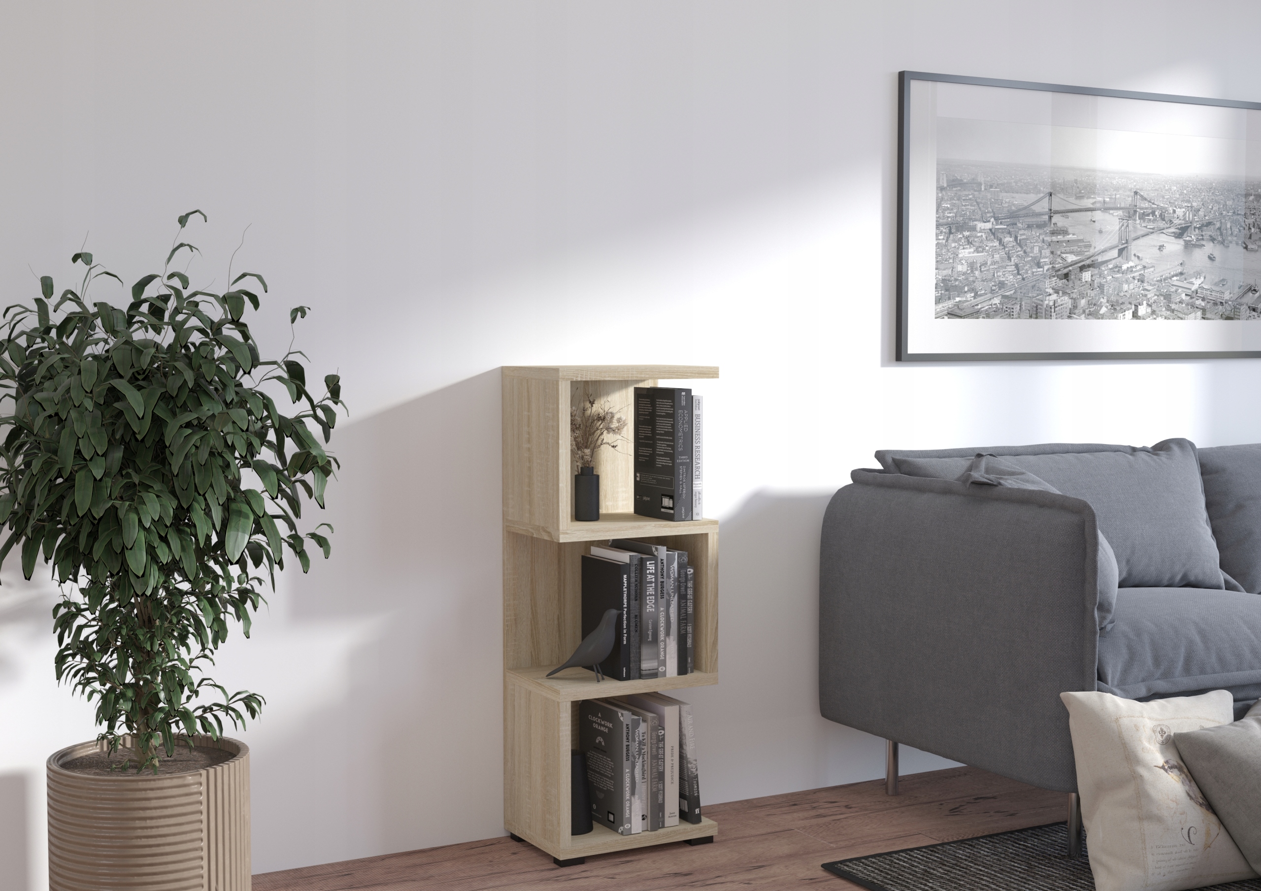 

Mały Regał wąski na książki dąb sonoma 113x42.