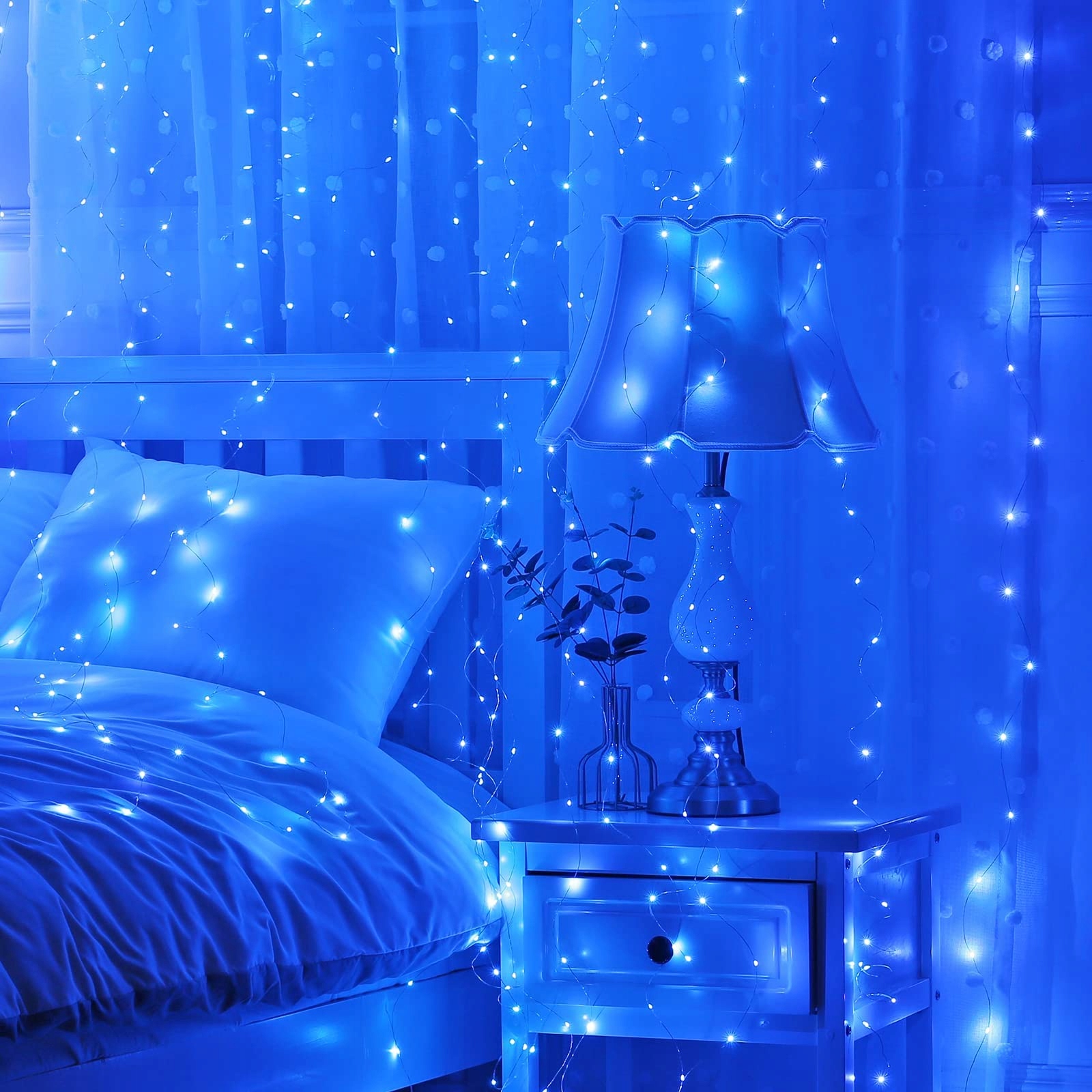 YIZHET KURTYNA GIRLANDA ŚWIETLNA LAMPKI DEKORACYJNE CIEPŁE 3x3m 300 LED — miniatura 8