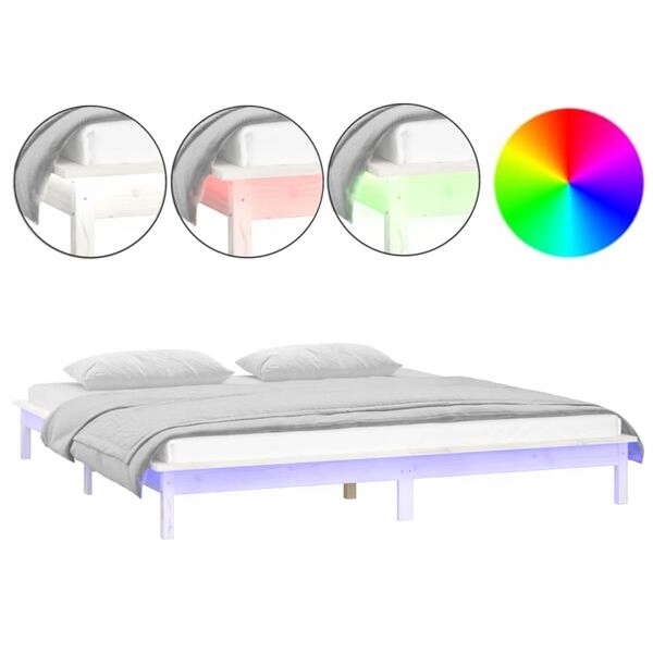 Posteľ z masívnej borovice s Led osvetlením 120x200 cm biela 1 ks