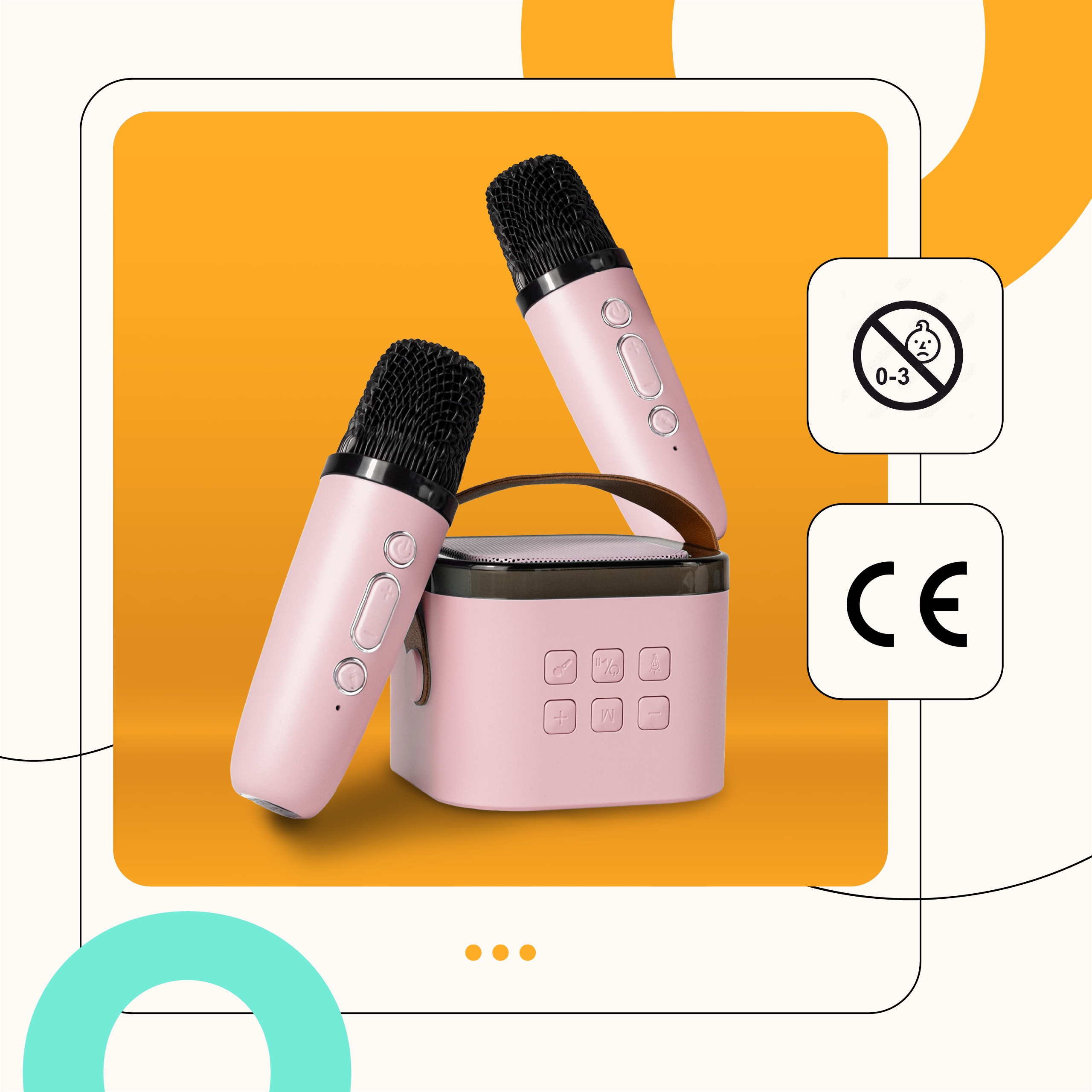 Vaikiškas karaoke rinkinys su 2 belaidžiais mikrofonais, nešiojama kolonėle PLAYIO, komplekte yra baterijos: taip