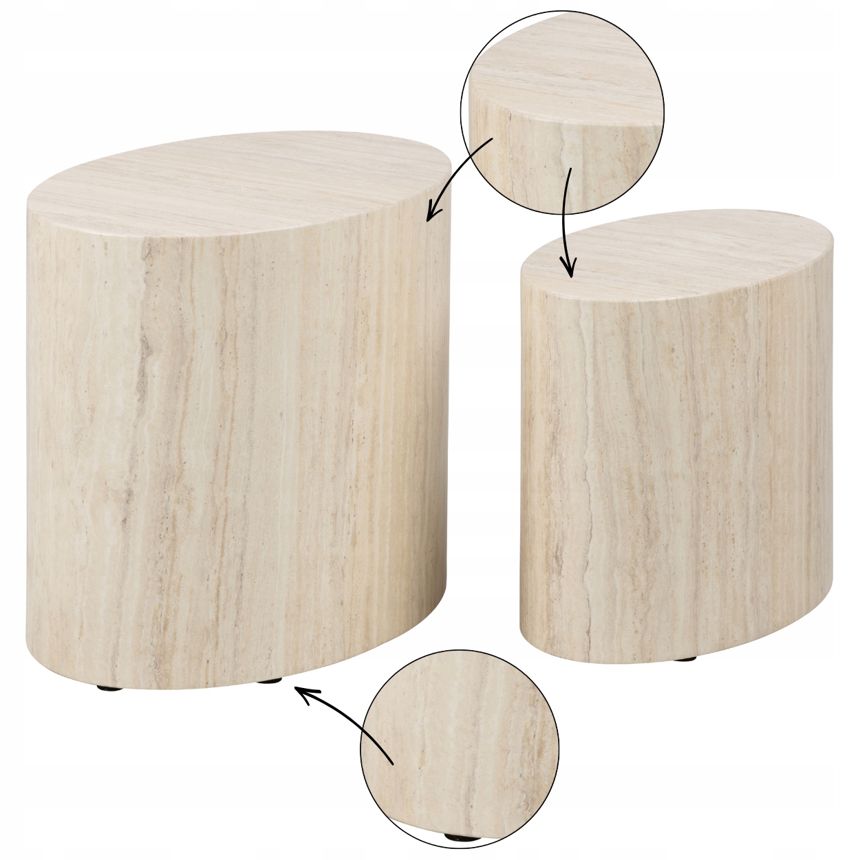 Sada 2 Oválnych Kávových Stolíkov moderná imitácia travertínu béžová