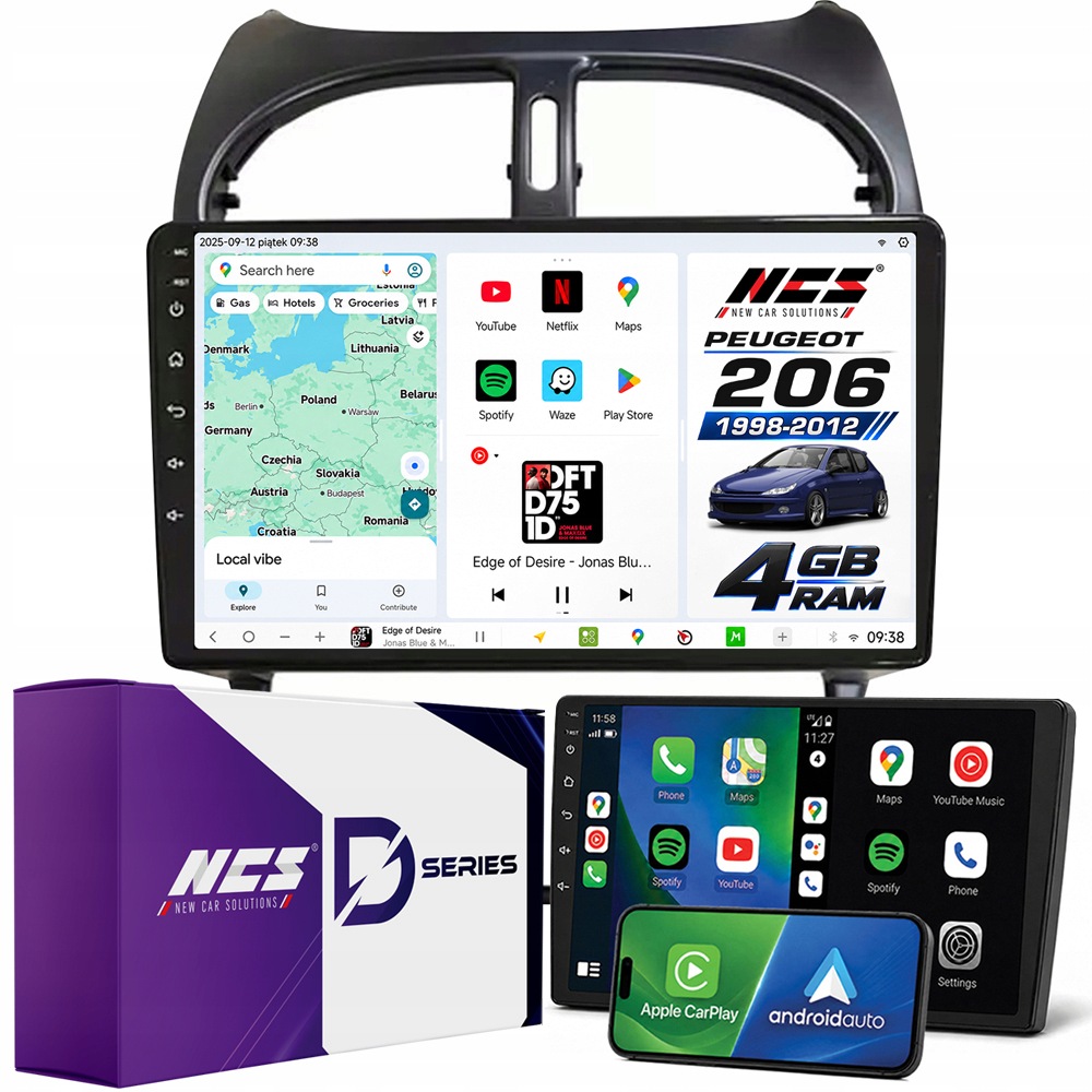 Autorádio Ncs D9 Peugeot 206 206CC 1998-2012 Android 4GB Lte