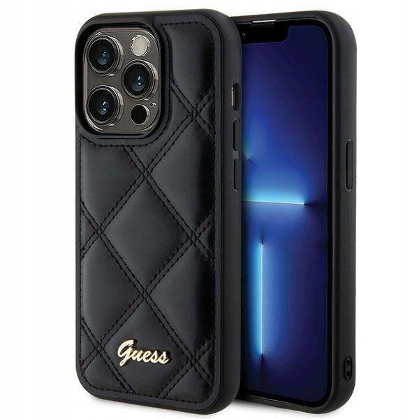 Guess krytka pro iPhone 15 Pro 6,1" černá Hc Pu Quilted Metal Logo