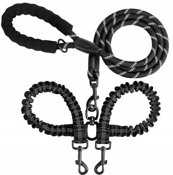 Podwójna smycz dla psa z amortyzatorem smycz dla dwóch psów 180cm 3255