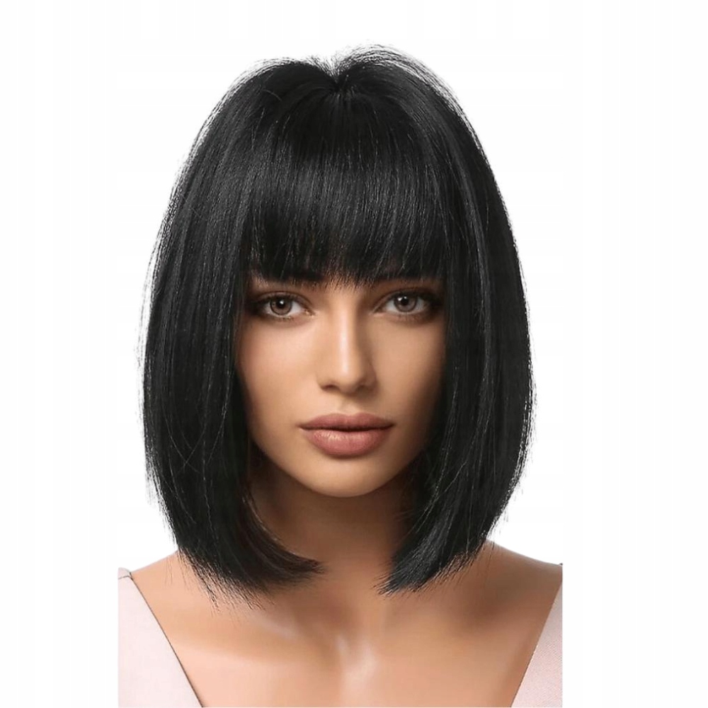 Paruka 80. léta, husté syntetické vlasy Bob černá LC2049 Dárek čepička