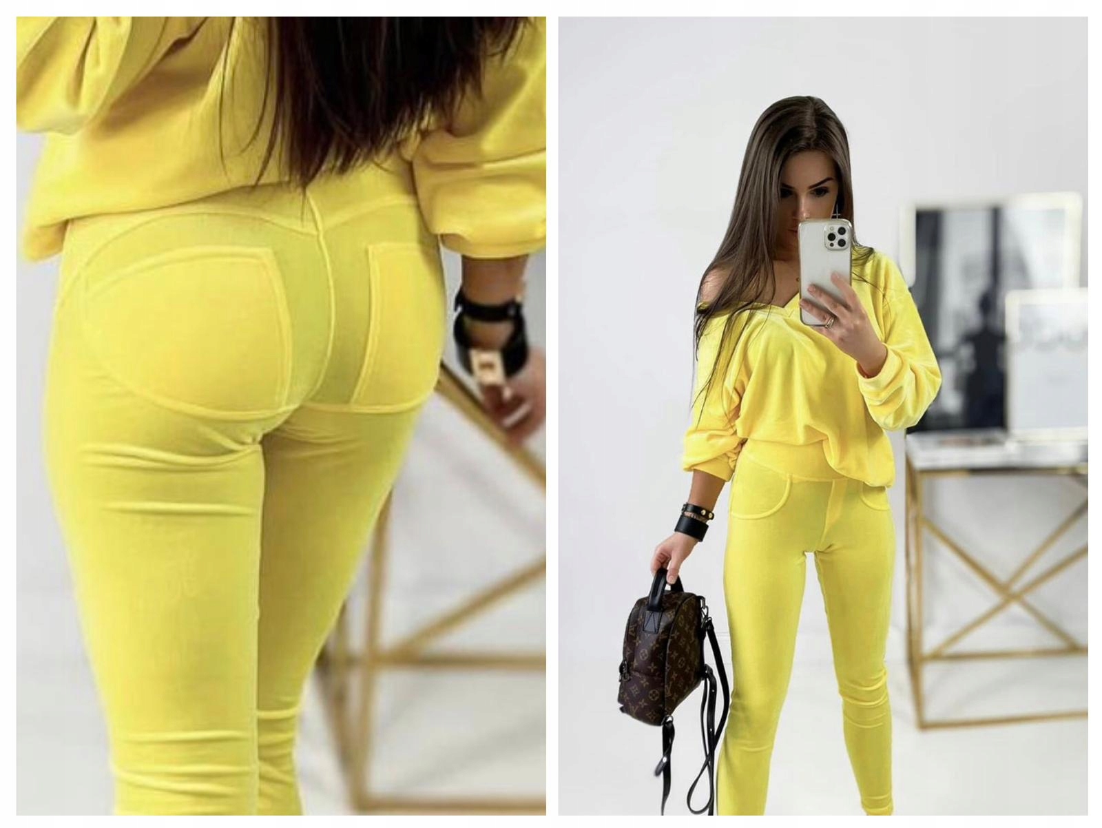 Mielczarkowski prémiové velurové legíny Push-Up, pohodlné, Banán Žluté, M