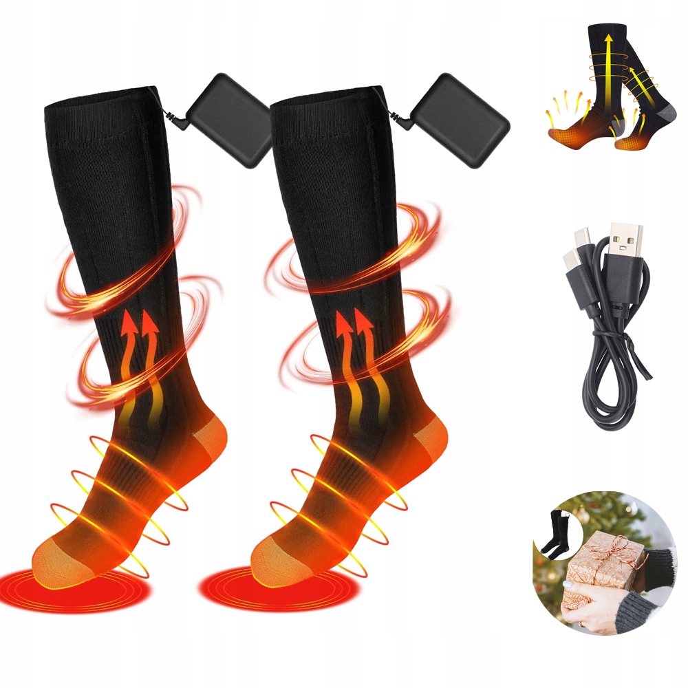 Zimowe Podgrzewane Skarpetki 3 Temperatury 4000MAH Akumulatorowe Usb Czarny