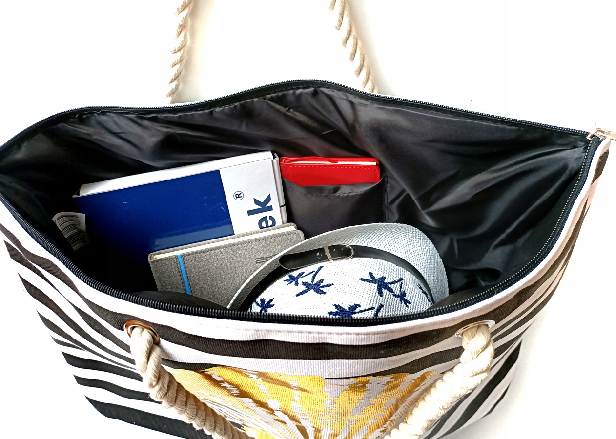 TORBA PLAŻOWA DUŻA ZAPINANA MIEJSKA W PASKI SHOPPER NA ZAKUPY PLAŻĘ PIKNIK Kolekcja 4848-1
