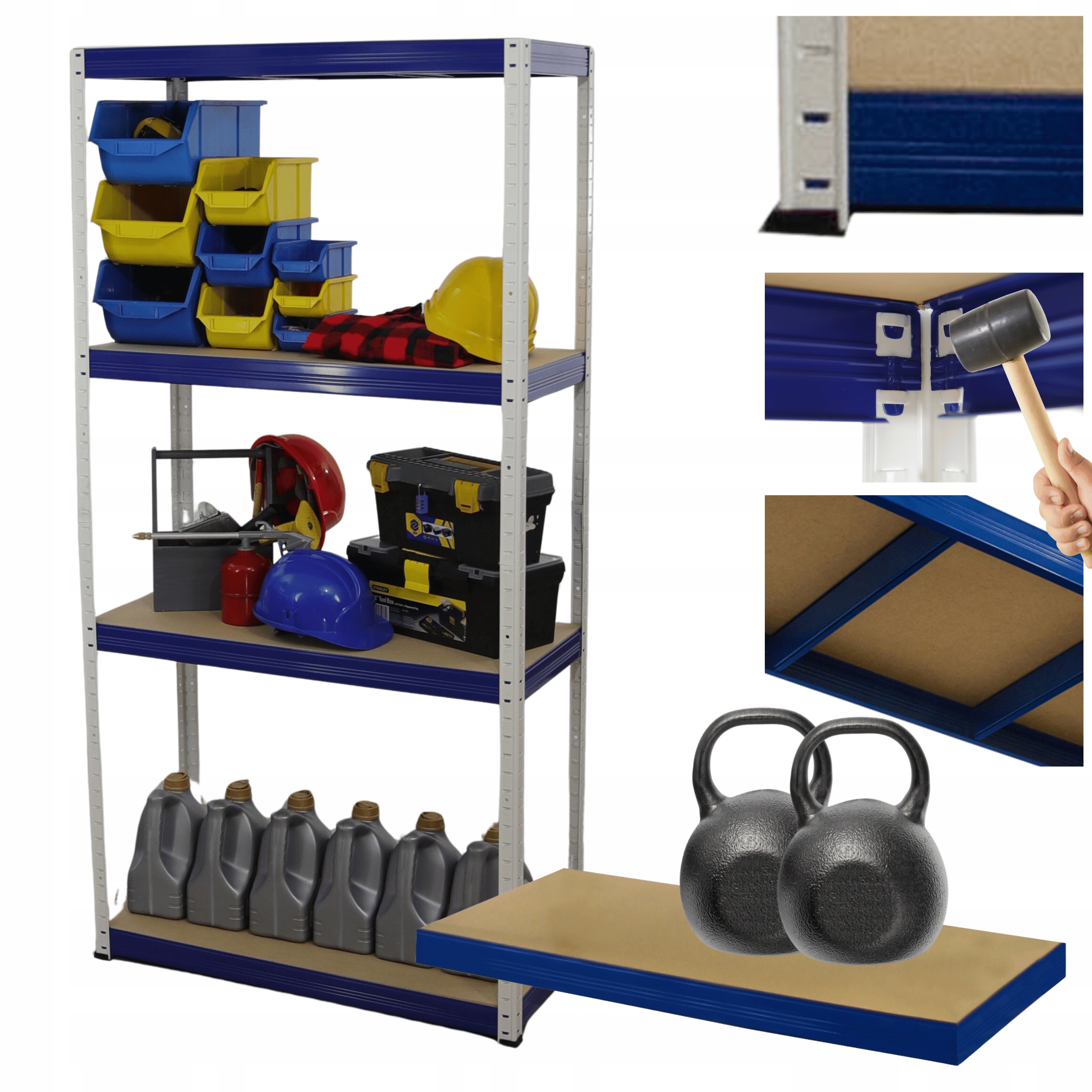 Kovový skladový regál, garážový stojan Helios 180x90x50 cm 4Px275 kg Pl