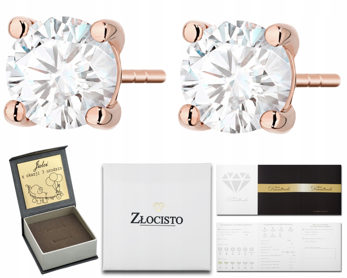 Růžové Zlato Náušnice Na Tyči S Laboratorními Brilianty 585 Zlato