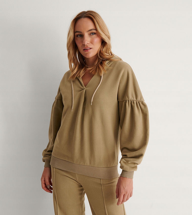 Na-kd Mikina S Nízkým Výstřihem A Rukávy V Béžové Barvě, Velikost XL 6FA