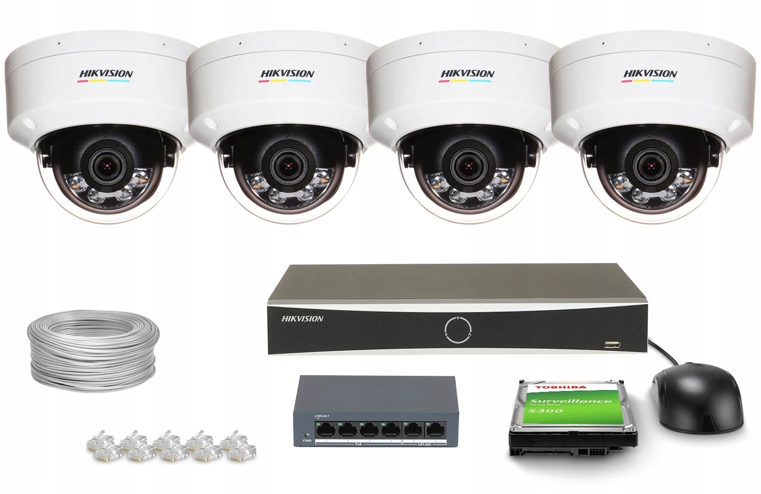 Sada na monitorovanie domácej Ip kamery 4x DS-2CD1147G2H-LIU 4Mpx Ir 30 m Audio