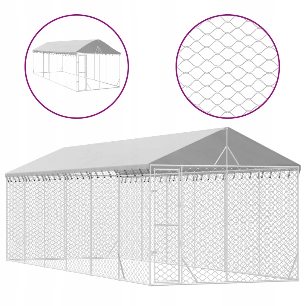 Levně Kotec pro psa, se střechou, stříbrná, 3x9x2,5 m, ocel