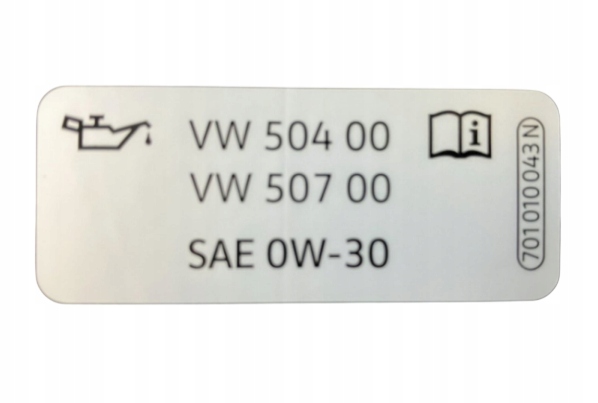 Naklejka olej Sae Vw 0w-30 504/507 701010043N Nowa Oryginalna