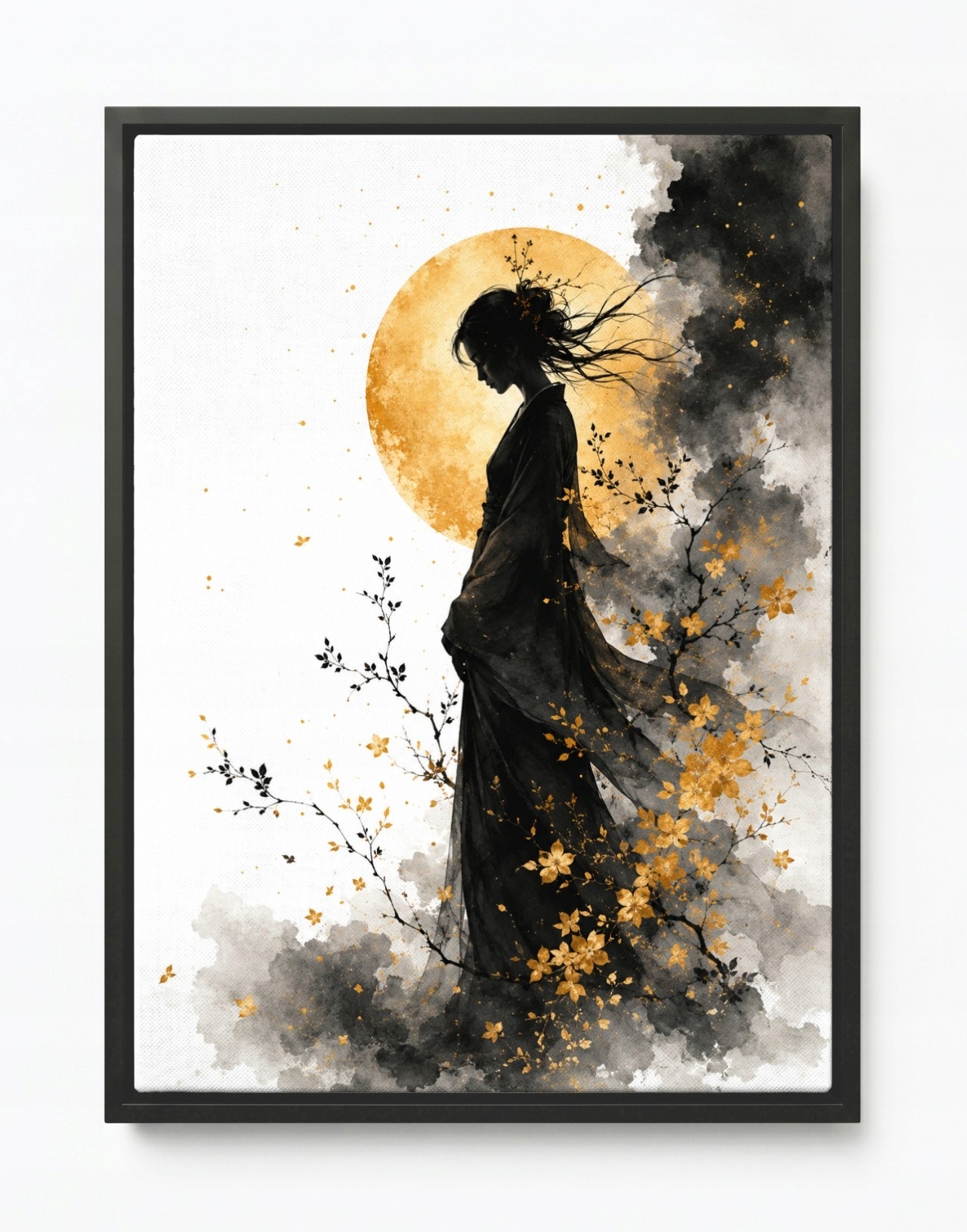 Obraz Rám Americký Box Žena Slunce Květiny Orient Japandi Glamour 60x80