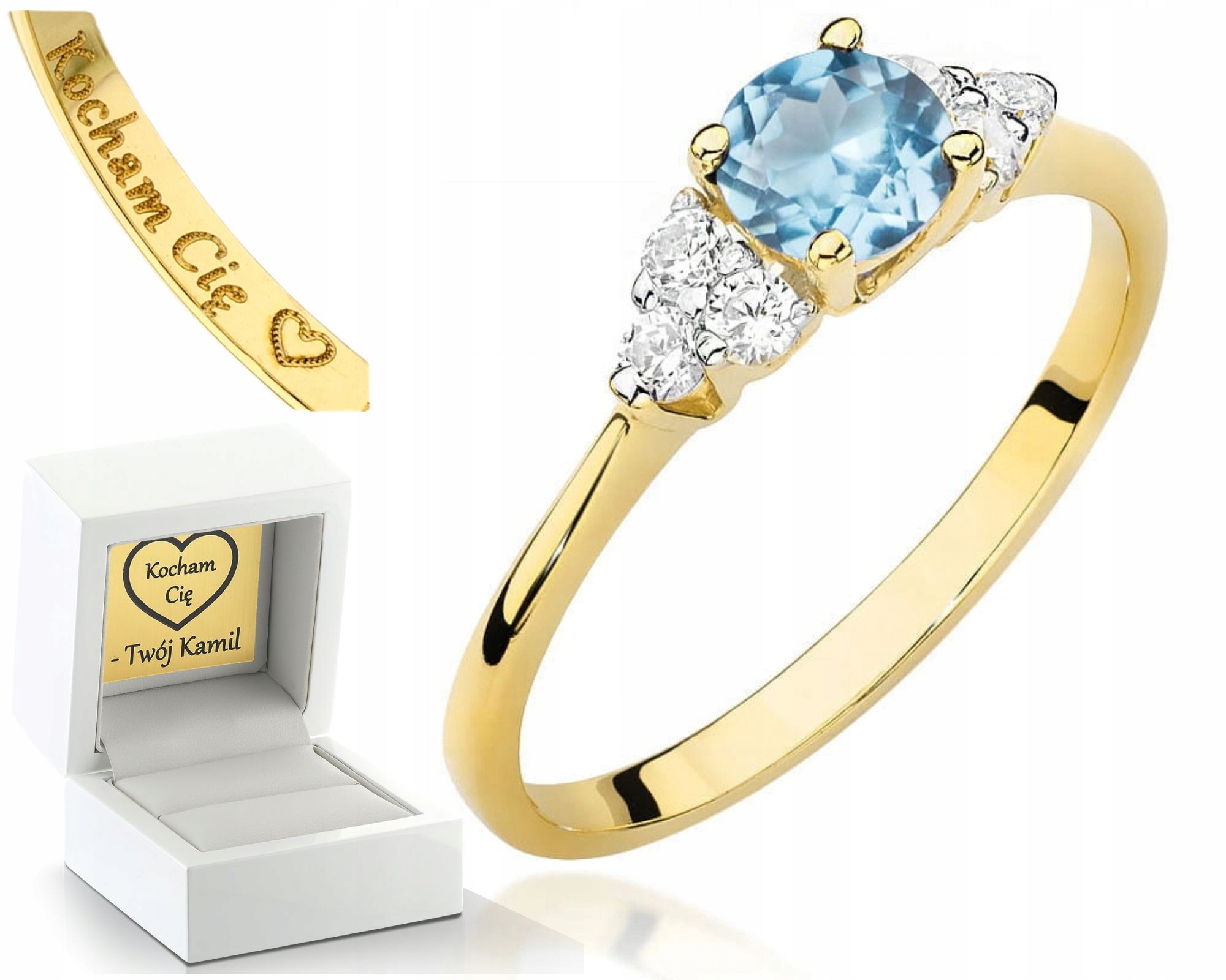 Zlatý Prstýnek S Topazem A Brilianty 585 Gravírování Bonus Dárek