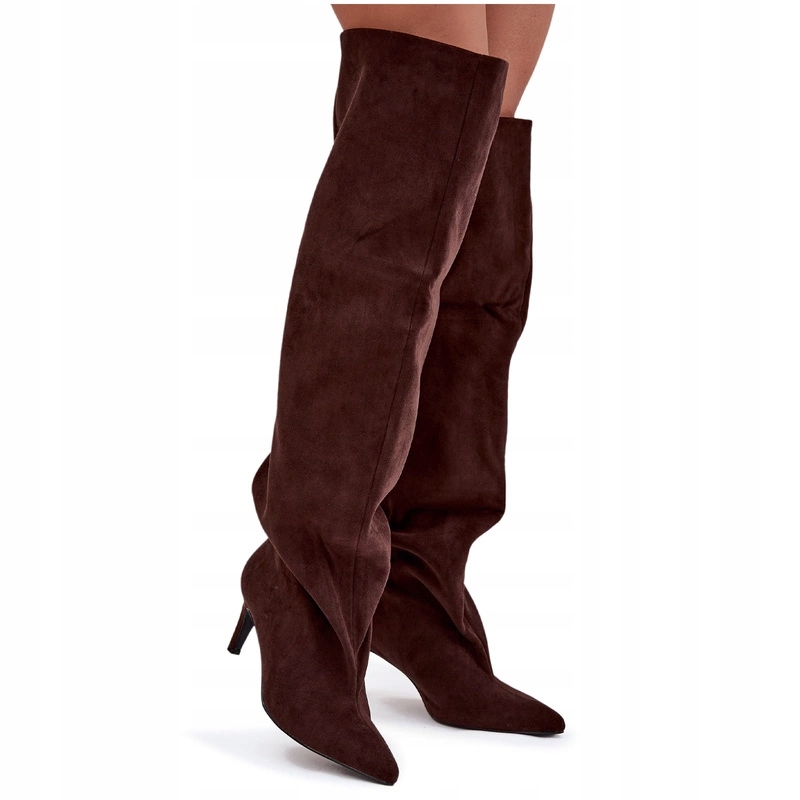 Dámské Kozačky Nazouvací Na Podpatku Široké Eko Semišové Čokoládové 41