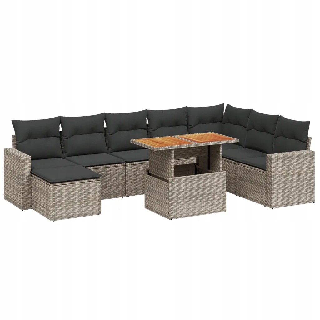 Set zahradního nábytku technorattan vidaXL šedý 9 el.
