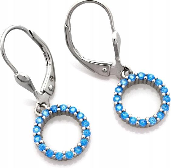 Stříbrné náušnice 925 závěsné anglické s modrými zirkony jako dárek